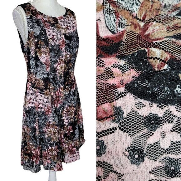Connected Apparel Sz 8 Petite Floral Lace Sleeveless Shift Dress Spring Summer - Picture 1 of 10